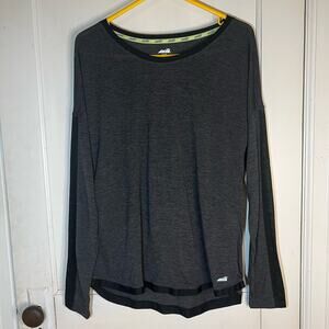 5/$25 Layering Piece Avia Black Striped Long Sleeve Scoop Neck Size Large